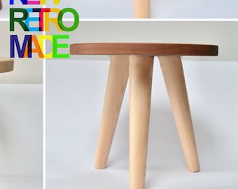 Rustic Oak Stool: Handmade Mid-Century Modern Side Table