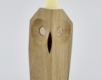 Owl shape wooden candle holder