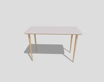 Powder Pink Linoleum Desk: Scandinavian Modern Plywood Table with drawers