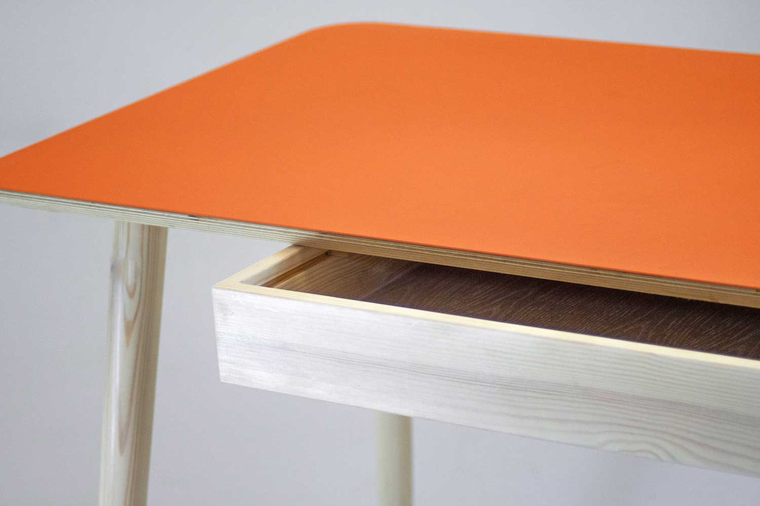 Linoleum top desk on birch plywood with tapered birch legs/Lino Table