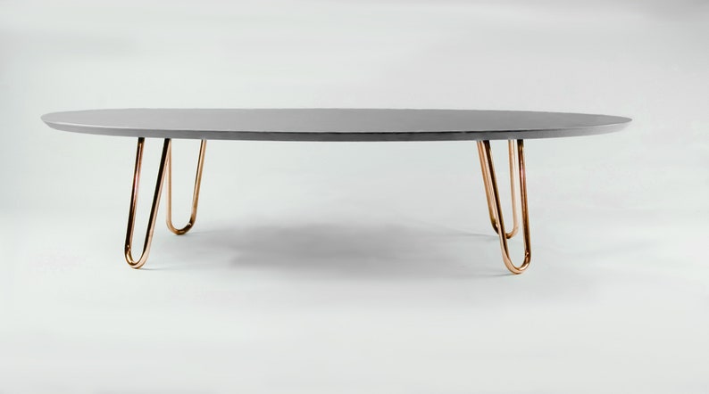 Nordic Style Coffee Table In Grey With Copper Legs Oval Etsy
