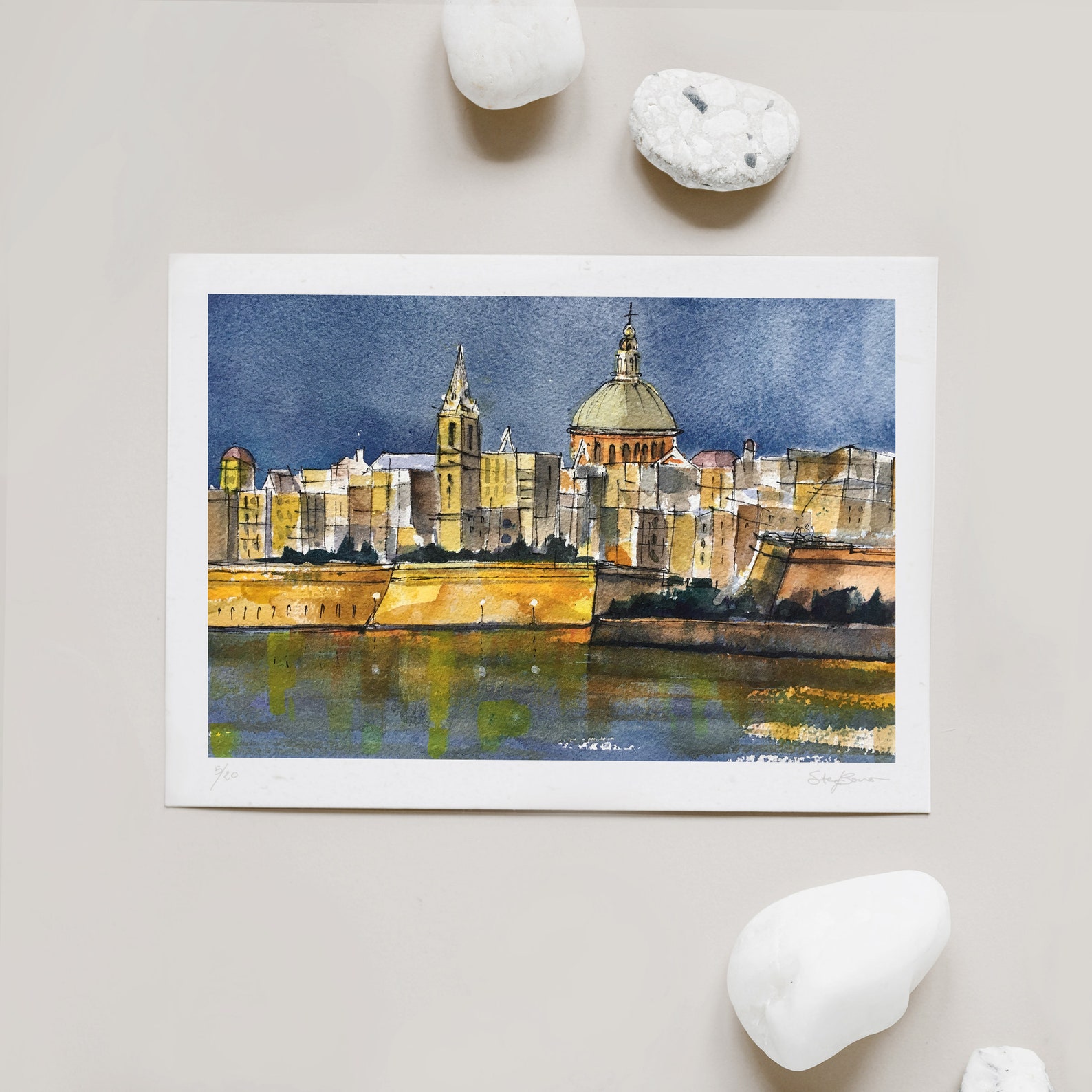 Malta Landscape Valletta Wall Art Malta Watercolour Painting Fine Art