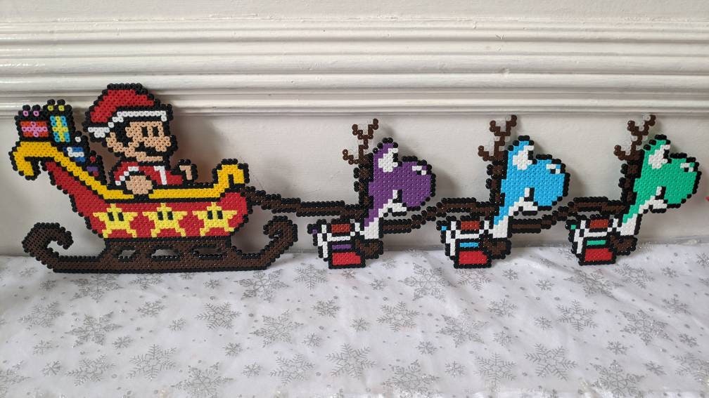 Super Mario Santa Sleigh With Yoshi Reindeer Christmas Etsy
