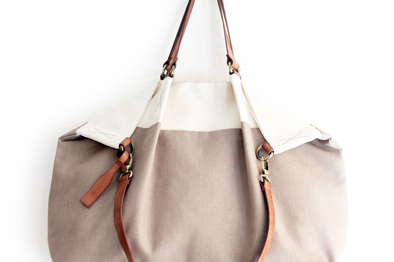 made of WATERPROOF fabric light brown Weekend bag Personalized bag with name. canvas and leather shoulder bag