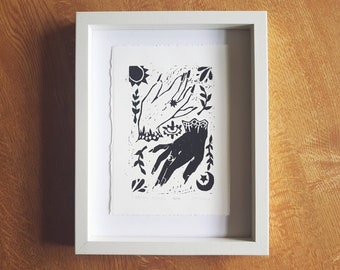Withcy Hands Lino Print - Hand Printed