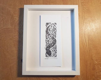 Entwined hand printed lino print
