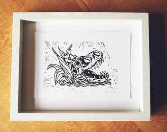 Flora Rex Lino Print - Hand Printed