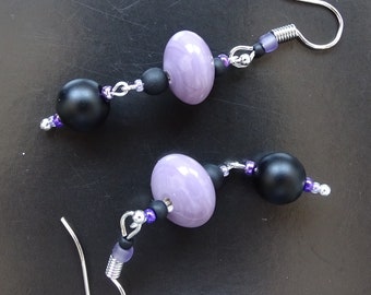 Purple and black dangle earrings