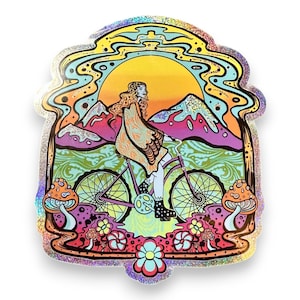 Sun Pools Psychedelic Bicyclist Pixie Dust Sparkle Glossy Weather-Proof Sticker