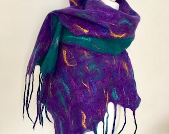 Merino Wool Wrap  Wool Felted Scarf  Wool Felted Shawl  Merino Wool Accessories