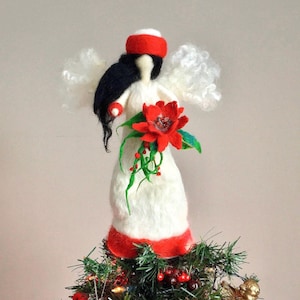 Needle Felted Christmas Angel Tree Topper  Merino & Alpaca Wool, 11”