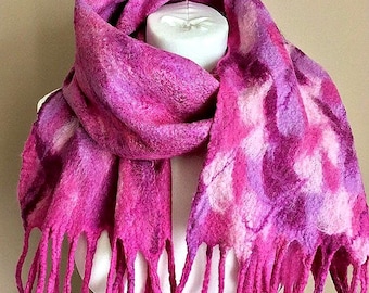 Hand Felted Merino Wool Scarf - Lightweight Woolen Wrap