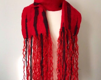 Softest Merino Wool Felted Scarf  Red Felted Merino Wool Scarf