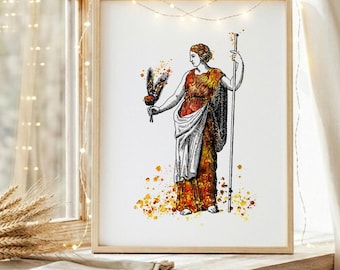 Demeter Watercolor Print, Greek Goddess Poster, Olympian Mythology Decor, Ceres Ancient Greece Gift, Harvest Goddess W919