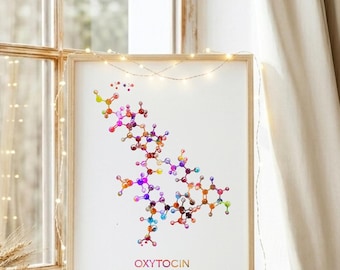 Lámina artística de la molécula de oxitocina, decoración de amor por la química, regalo de San Valentín científico, arte mural de biología humana, regalo de aniversario para científicos W909