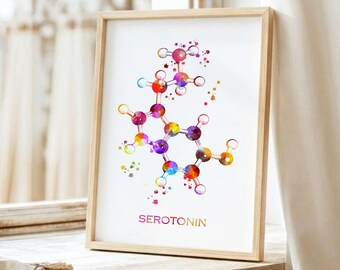 Serotonin Molecule Print, Happiness Chemistry Wall Art, Therapist Gift, Neuroscience Poster, Scientist Office Decor W910