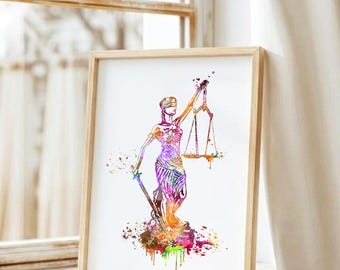 Lady Justice Art Print - Law Office Decor, Lawyer Poster, Attorney Gift, Goddess Themis Symbol Canvas, Legal Profession Wall Art W903
