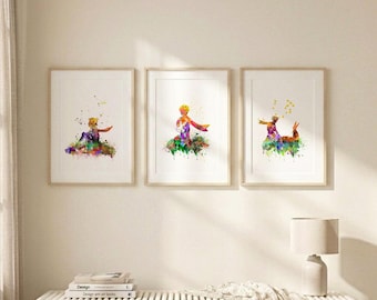 Juego de láminas de acuarela de El Principito: Arte para la habitación infantil (S104)