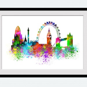 London Skyline Cityscape Art Print, UK Travel Decor, England Landmark Wall Art, Iconic London Souvenir, Modern Home Decor Gift W112