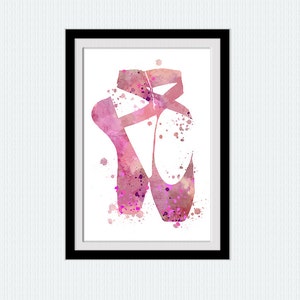 Pink ballerina watercolor poster Ballet poster Ballerina flats colorful print Home decoration Dance wall art Kids room decor Gift art W567
