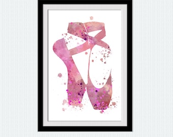 Pink ballerina watercolor poster Ballet poster Ballerina flats colorful print Home decoration Dance wall art Kids room decor Gift art W567