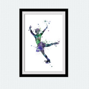 Figure skating poster Ice skating watercolor print Figure skating colorful illustration Home decoration Kids room decor Idea for gift  W395