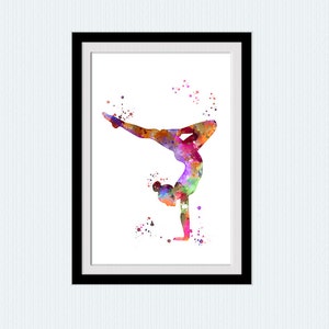 Gymnastic girl art poster Gymnastic watercolor print Sport illustration Girls room decor Kids room wall art Gymnastic girl art decor W855 image 1