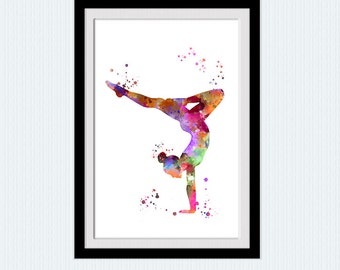 Gymnastic girl art poster Gymnastic watercolor print Sport illustration Girls room decor Kids room wall art Gymnastic girl art decor W855