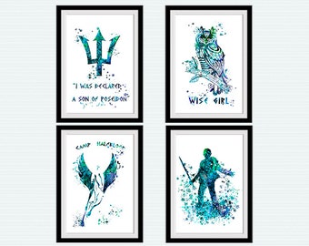 Percy Jackson poster Set of 4 Greek mythology print Mythology wall decor Dorm decoration Percy Jackson print Poseidon trident poster S98