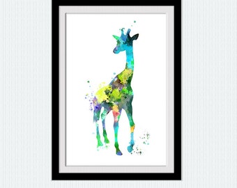 Giraffe poster Giraffe watercolor print Animal colorful print African animal poster Home decoration Kids room wall art Nursery decor W577