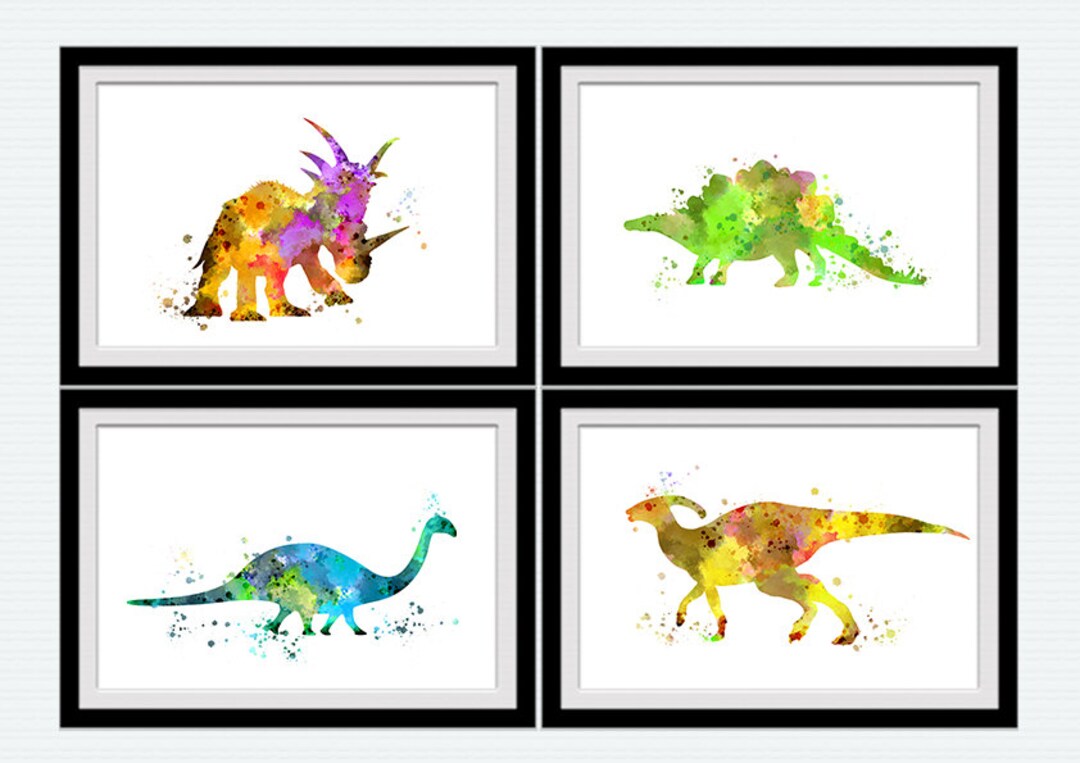 Watercolor Dinosaur Prints Set: Kids Room Wall Art S13 - Etsy