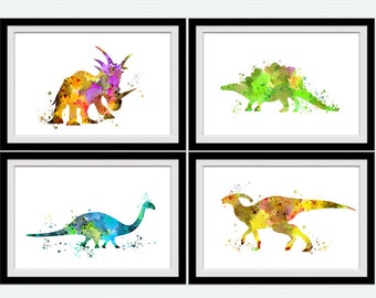 Dinosaur print Set of 4 Dinosaur poster Dinosaur wall decor Nursery art Dinosaur watercolor Playground decoration S13