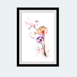 Dandelion art print Flower watercolor poster Dandelion wall decor Home decoration Living room wall art Kids room decor Botanical print W676