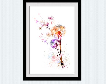 Dandelion art print Flower watercolor poster Dandelion wall decor Home decoration Living room wall art Kids room decor Botanical print W676