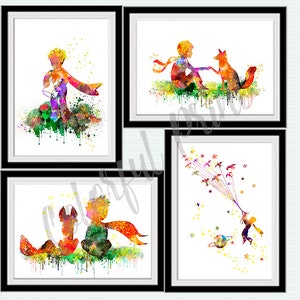 Little prince poster Set of 4 The Little Prince print Le Petit Prince decor Nursery art Little Prince watercolor Prince and the fox S105