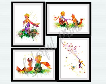 Little prince poster Set of 4 The Little Prince print Le Petit Prince decor Nursery art Little Prince watercolor Prince and the fox S105