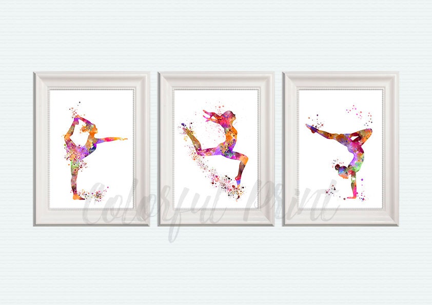 Gymnastics poster Set of 3 Gymnastics girl print Sport gymnastics Gift for her Wall art Home decor Sport illustration Birthday gift S73