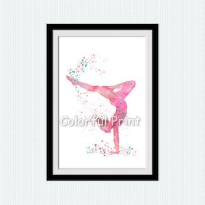 Gymnastics girl Pink wall art Gymnastics sport print Gymnastics poster Sport watercolor print Playground decoration Girls room wall art W175