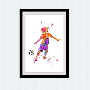 Soccer game poster Football player print Soccer girl poster Sport illustration Gift for her Kids room wall art Sport wall decor W854