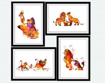 Set de láminas de acuarela del Rey León: Decoración infantil de safari (tamaño S97)