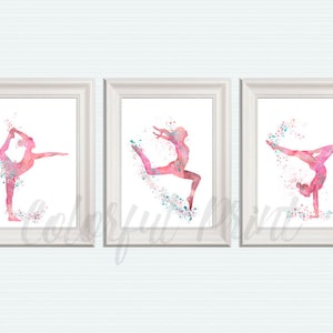 Gymnastics girl poster Set of 3 Sport gymnastic print Gymnastics gift Sport illustration Gymnastics poster Pink wall art Sport print S64