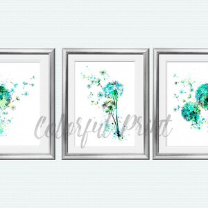 Dandelion print Set of 3 Dandelion art Dandelion poster Gift for her Flower print Home decor Dandelion wall art Birthday gift S8