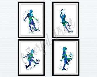 Soccer Player Art Prints: Watercolor Football Posters, Set of 4 S107