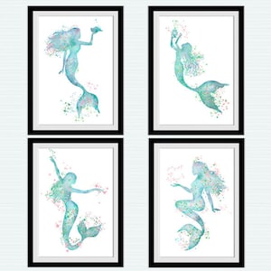 Mermaid watercolor print Ocean fantasy creature poster Mermaid wall art Gift for her Nursery room decor Birthday gift Home decor S57