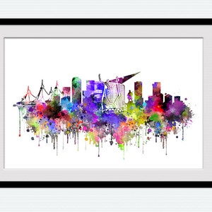 Horizonte de Denver Denver Colorado impressão em aquarela Denver paisagem urbana arte pôster decoração de casa decoração de parede de escritório ideia de presente arte de sala de estar W716