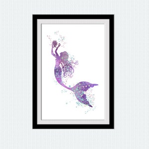Mermaid print Mermaid poster Ocean fantasy creature Mermaid art decor in purple Girls room decor Nursery room decor Home decoration W788