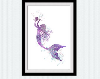 Mermaid print Mermaid poster Ocean fantasy creature Mermaid art decor in purple Girls room decor Nursery room decor Home decoration W788
