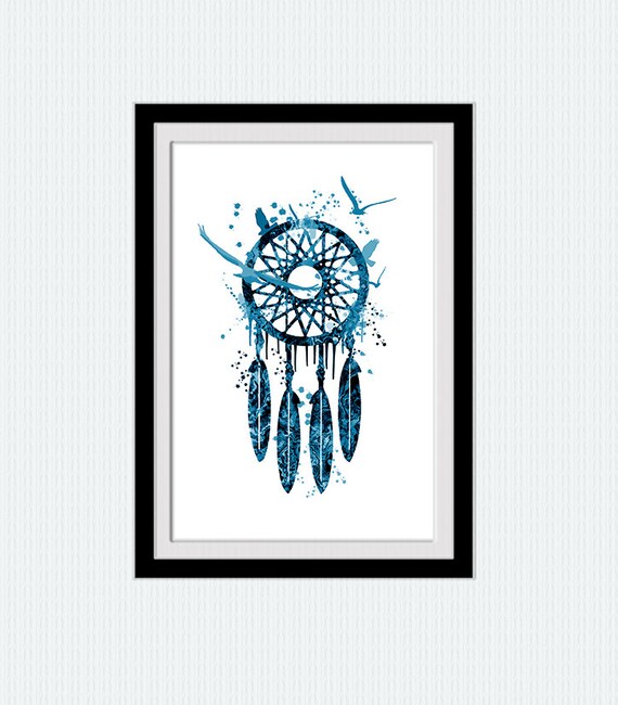 Dreamcatcher Watercolor Print Blue Dreamcatcher Poster Blue | Etsy
