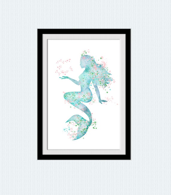 Mermaid Watercolor Print: Ocean Fantasy Nursery Art W742