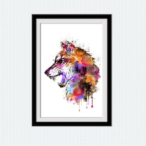 Watercolor wolf print Colorful wolf poster Wolf illustration Home decoration Kids room decor Wall hanging decor Wolf wall decoration W314